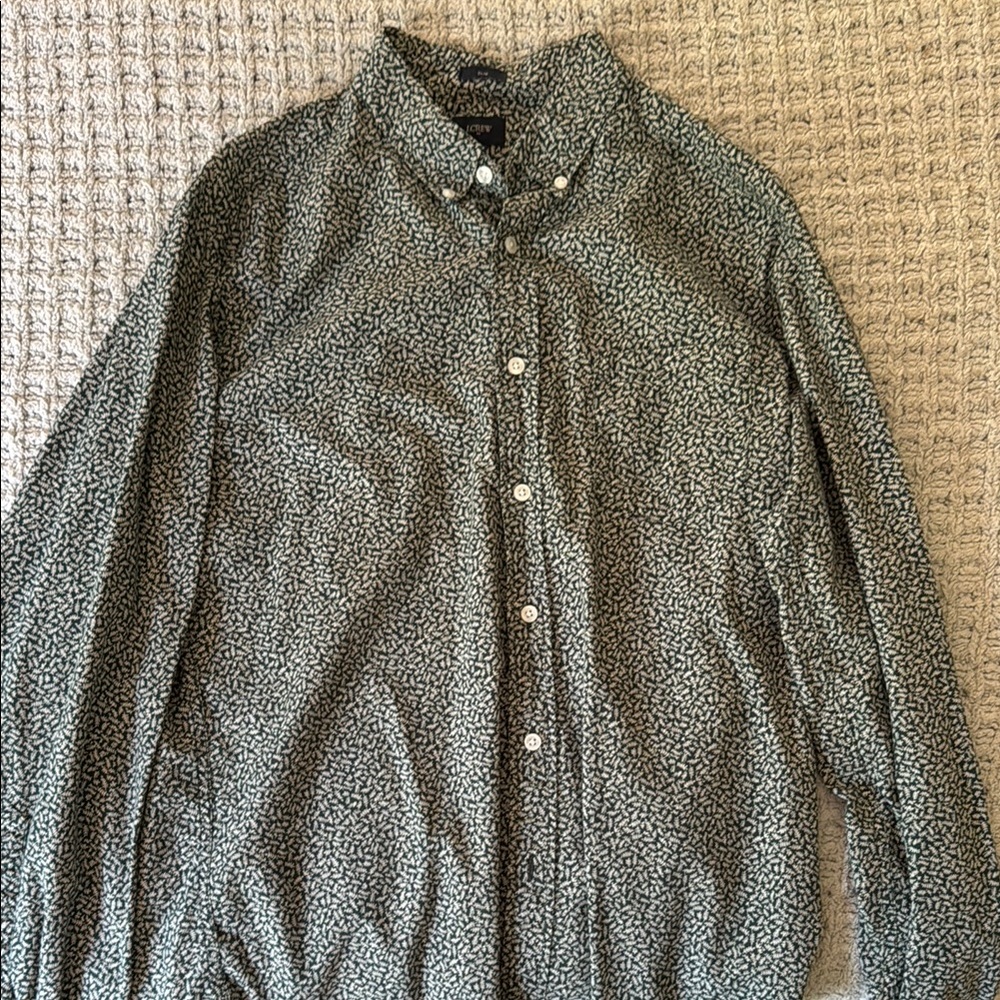 J. Crew Green and White Casual Button Down Shirt with Relaxed Fit